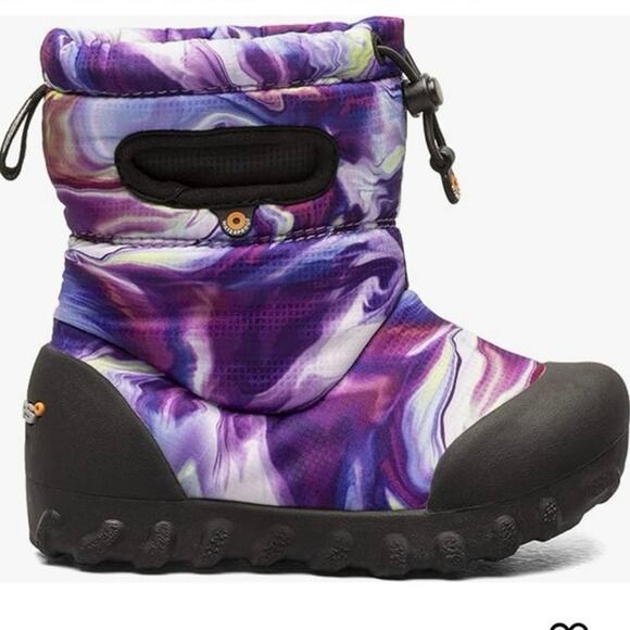 Bogs Kids Purple Oil Twist Print Fleece Lined Moc Snow Booth Big Kids 3